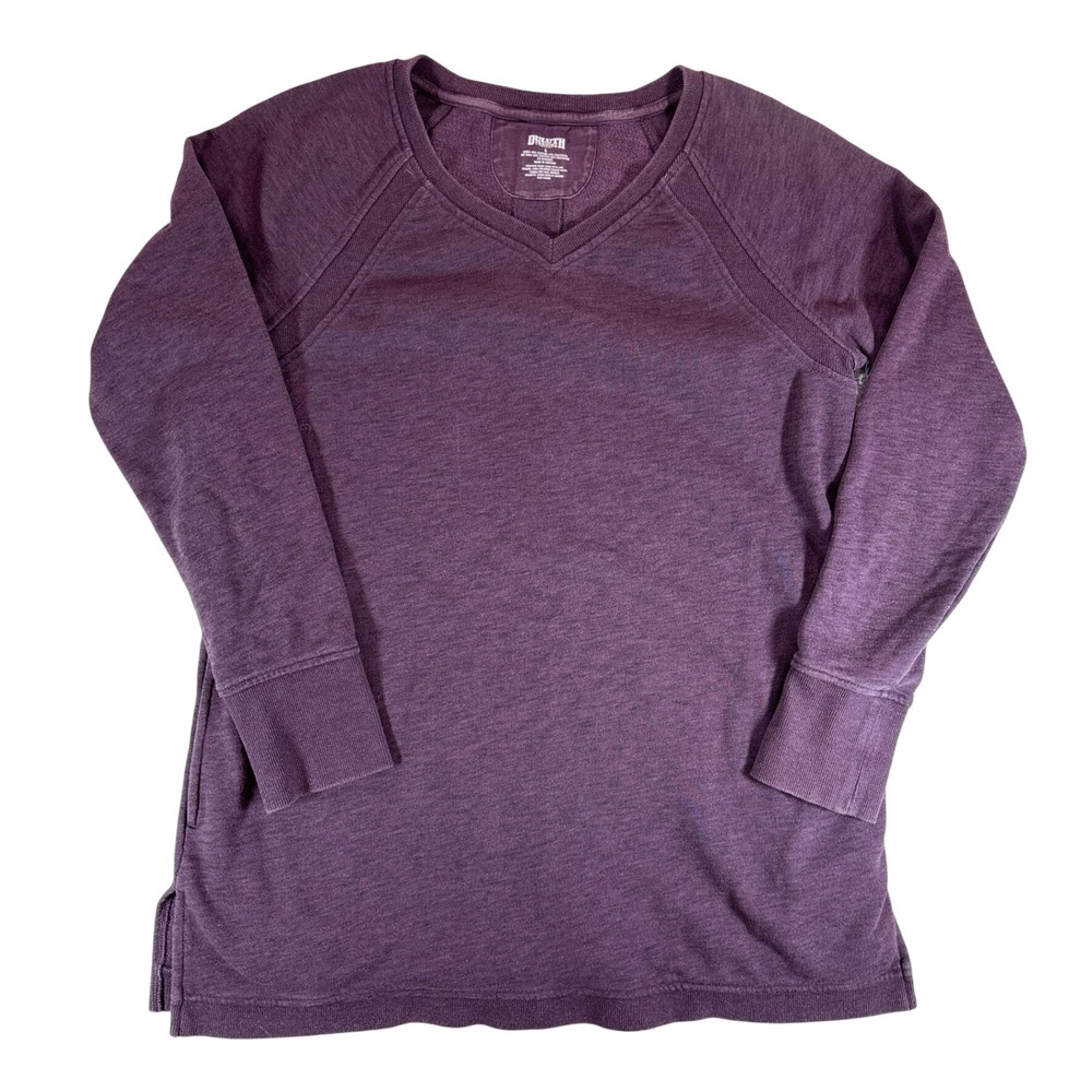 Duluth Trading Co Womens Purple V-Neck Sweatshirt Pockets‎ Raglan Large 3237-26